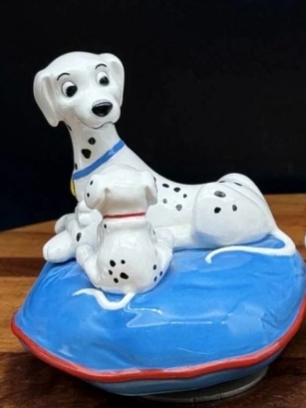 Listing For Kaycer Dalmatian Dog Figurine on Blue Pillow - White